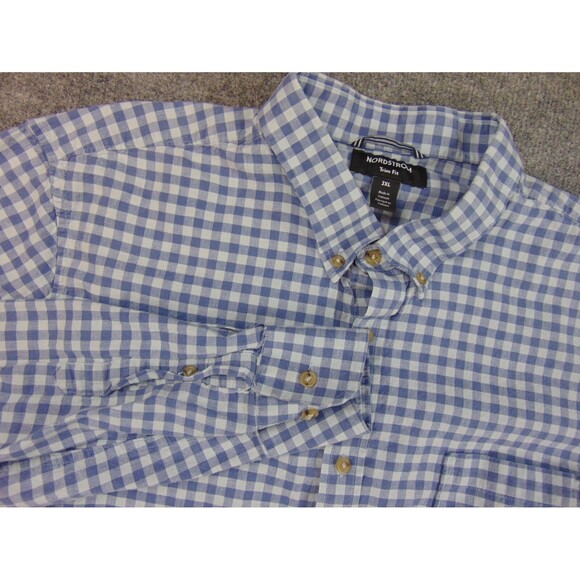 Nordstrom Shirt Mens 2XL‎ Trim Fit Gray White Check Long Sleeve - Picture 1 of 9